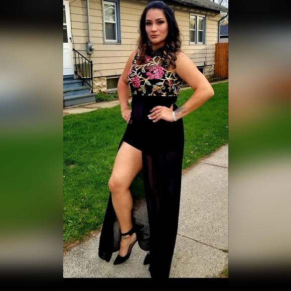 Floral MULTI PRINT TOP SHEER ROMPER DRESS - Picture 2 of 8